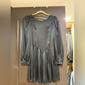LoveShackFancy Black Long-Sleeve Satin Mini Dress